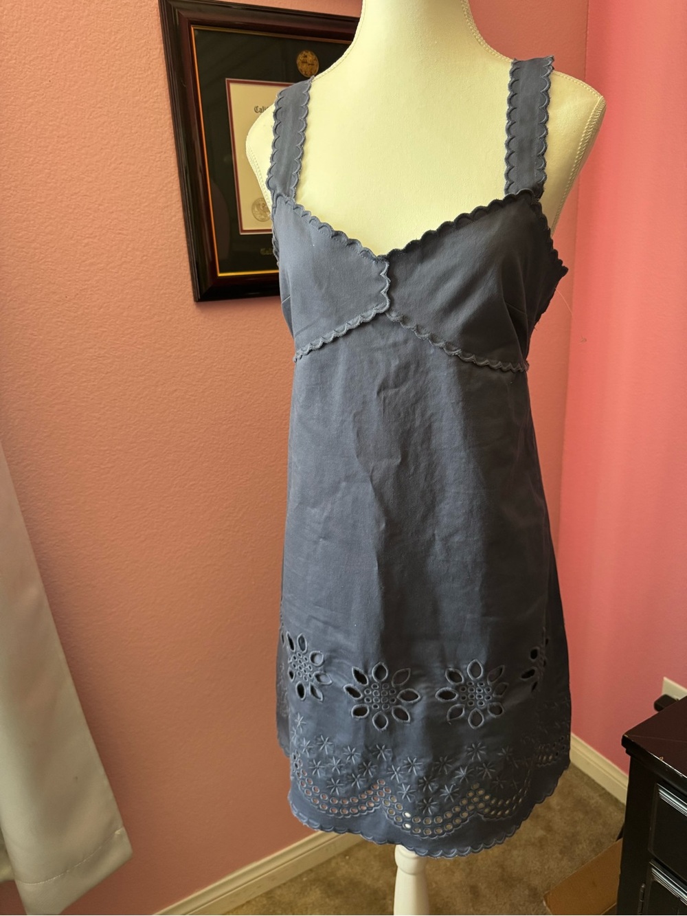 J. Crew Slate Blue Cotton Eyelet Slip Dress